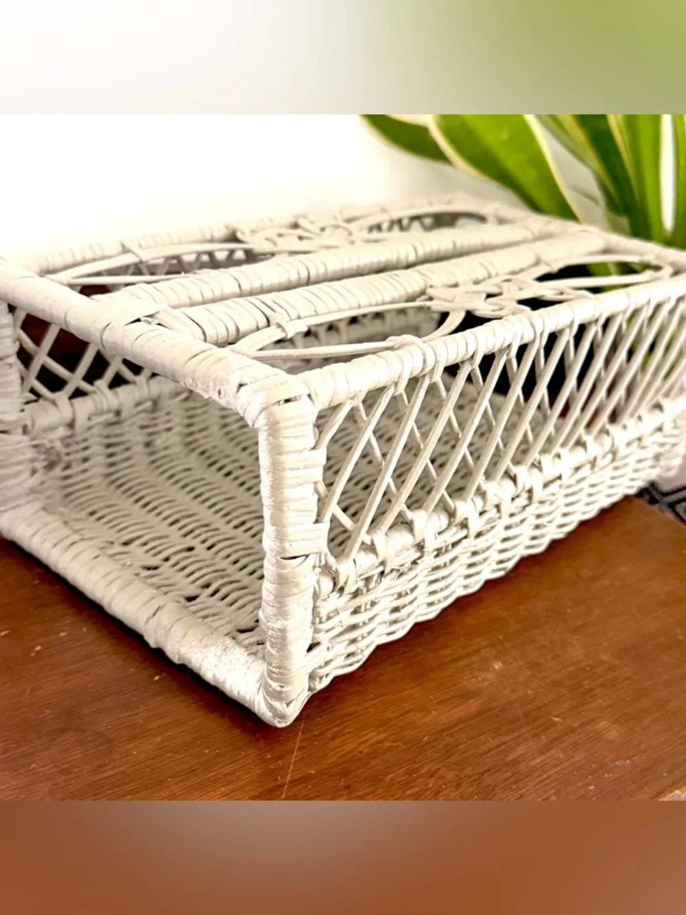 Vintage Wicker Kleenex Box Holder Light Gray Tissue Box Holder Bathroom Decor